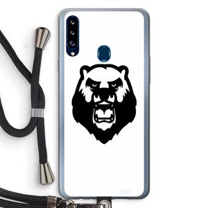 CaseCompany Angry Bear (white): Samsung Galaxy A20s Transparant Hoesje met koord