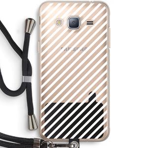 CaseCompany Strepen zwart-wit: Samsung Galaxy J3 (2016) Transparant Hoesje met koord
