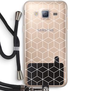 CaseCompany Zwart-witte kubussen: Samsung Galaxy J3 (2016) Transparant Hoesje met koord