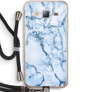 CaseCompany Blauw marmer: Samsung Galaxy J3 (2016) Transparant Hoesje met koord