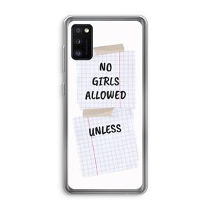 CaseCompany No Girls Allowed Unless: Samsung Galaxy A41 Transparant Hoesje