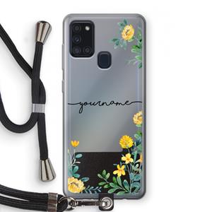 CaseCompany Gele bloemen: Samsung Galaxy A21s Transparant Hoesje met koord