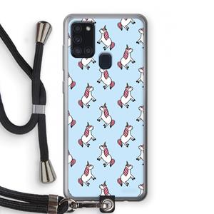 CaseCompany Eenhoorns overal: Samsung Galaxy A21s Transparant Hoesje met koord