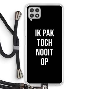 CaseCompany Ik pak nooit op - Zwart: Samsung Galaxy A22 4G Transparant Hoesje met koord