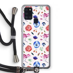 CaseCompany Bloemetjes: Samsung Galaxy A21s Transparant Hoesje met koord