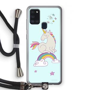 CaseCompany Regenboog eenhoorn: Samsung Galaxy A21s Transparant Hoesje met koord