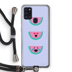 CaseCompany Smiley watermeloen: Samsung Galaxy A21s Transparant Hoesje met koord