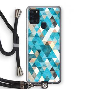 CaseCompany Gekleurde driehoekjes blauw: Samsung Galaxy A21s Transparant Hoesje met koord