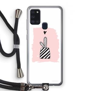 CaseCompany Zwart-wit cactus: Samsung Galaxy A21s Transparant Hoesje met koord