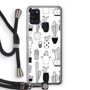 CaseCompany Cactusmotief: Samsung Galaxy A21s Transparant Hoesje met koord