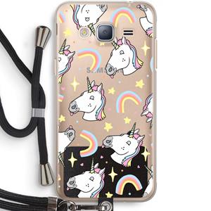 CaseCompany Rainbow Unicorn: Samsung Galaxy J3 (2016) Transparant Hoesje met koord