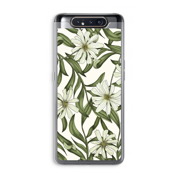 CaseCompany Wit bloemenpatroon: Samsung Galaxy A80 Transparant Hoesje