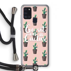 CaseCompany Cactus quote: Samsung Galaxy A21s Transparant Hoesje met koord