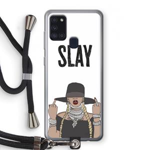 CaseCompany Slay All Day: Samsung Galaxy A21s Transparant Hoesje met koord