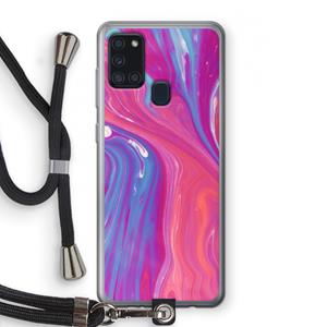 CaseCompany Paarse stroom: Samsung Galaxy A21s Transparant Hoesje met koord