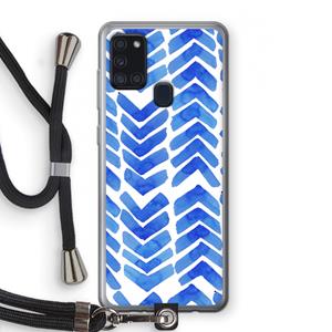 CaseCompany Blauwe pijlen: Samsung Galaxy A21s Transparant Hoesje met koord