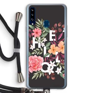 CaseCompany Hello in flowers: Samsung Galaxy A20s Transparant Hoesje met koord