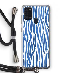 CaseCompany Blauwe nerven: Samsung Galaxy A21s Transparant Hoesje met koord