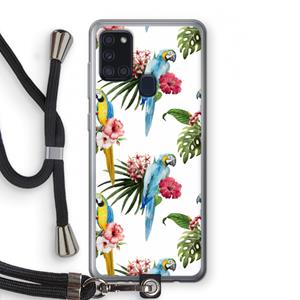 CaseCompany Kleurrijke papegaaien: Samsung Galaxy A21s Transparant Hoesje met koord