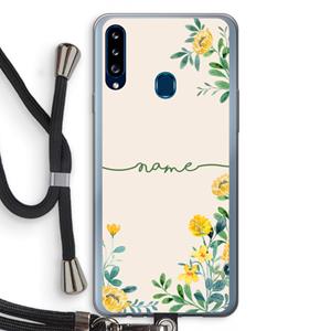CaseCompany Gele bloemen: Samsung Galaxy A20s Transparant Hoesje met koord