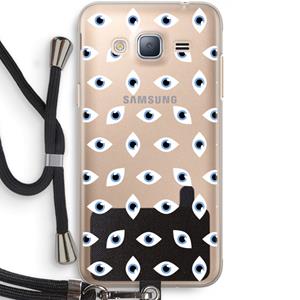 CaseCompany Eyes pattern: Samsung Galaxy J3 (2016) Transparant Hoesje met koord