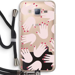 CaseCompany Hands pink: Samsung Galaxy J3 (2016) Transparant Hoesje met koord