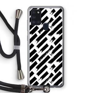 CaseCompany Zwarte vegen: Samsung Galaxy A21s Transparant Hoesje met koord