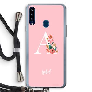 CaseCompany Pink Bouquet: Samsung Galaxy A20s Transparant Hoesje met koord