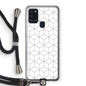 CaseCompany Zwart-witte kubussen: Samsung Galaxy A21s Transparant Hoesje met koord