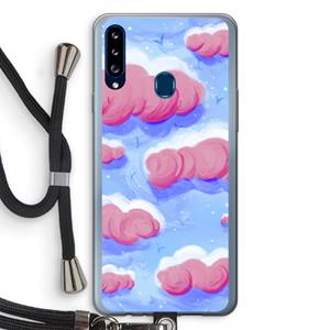 CaseCompany Roze wolken met vogels: Samsung Galaxy A20s Transparant Hoesje met koord