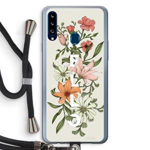 CaseCompany Hello bloemen: Samsung Galaxy A20s Transparant Hoesje met koord