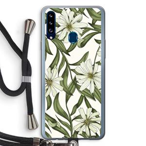 CaseCompany Wit bloemenpatroon: Samsung Galaxy A20s Transparant Hoesje met koord