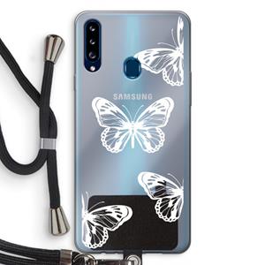 CaseCompany White butterfly: Samsung Galaxy A20s Transparant Hoesje met koord