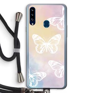 CaseCompany White butterfly: Samsung Galaxy A20s Transparant Hoesje met koord