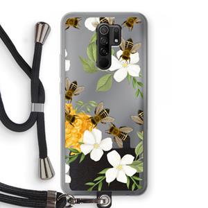CaseCompany No flowers without bees: Xiaomi Redmi 9 Transparant Hoesje met koord