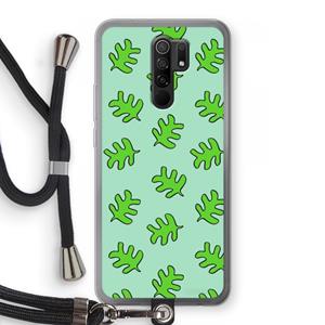 CaseCompany Groene blaadjes: Xiaomi Redmi 9 Transparant Hoesje met koord