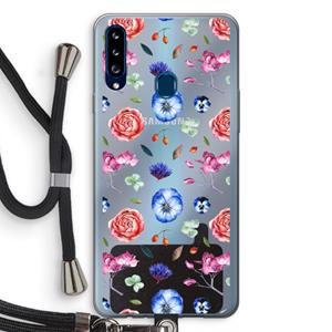 CaseCompany Bloemetjes: Samsung Galaxy A20s Transparant Hoesje met koord