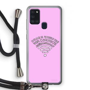 CaseCompany Home Is Where The Wifi Is: Samsung Galaxy A21s Transparant Hoesje met koord