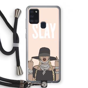 CaseCompany Slay All Day: Samsung Galaxy A21s Transparant Hoesje met koord