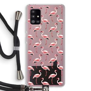 CaseCompany Flamingoprint groen: Samsung Galaxy A51 5G Transparant Hoesje met koord