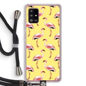 CaseCompany Flamingo's geel: Samsung Galaxy A51 5G Transparant Hoesje met koord