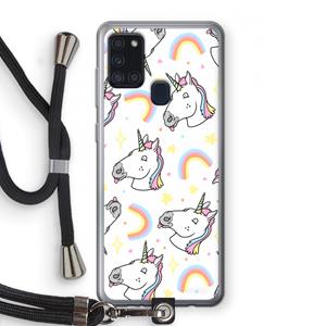 CaseCompany Rainbow Unicorn: Samsung Galaxy A21s Transparant Hoesje met koord