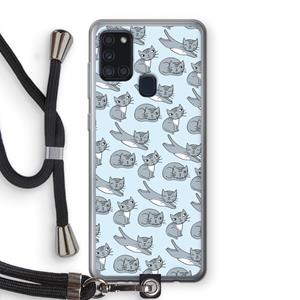 CaseCompany Poezen: Samsung Galaxy A21s Transparant Hoesje met koord