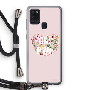 CaseCompany GRL PWR Flower: Samsung Galaxy A21s Transparant Hoesje met koord