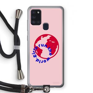 CaseCompany Run The World: Samsung Galaxy A21s Transparant Hoesje met koord