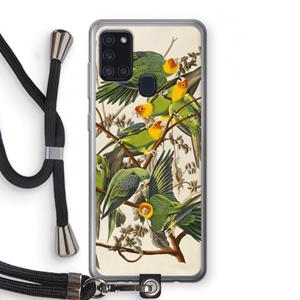 CaseCompany Carolinaparkiet: Samsung Galaxy A21s Transparant Hoesje met koord