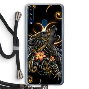 CaseCompany Huilende Wolf: Samsung Galaxy A20s Transparant Hoesje met koord