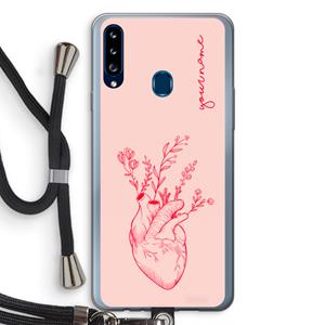 CaseCompany Blooming Heart: Samsung Galaxy A20s Transparant Hoesje met koord