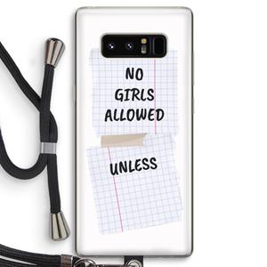 CaseCompany No Girls Allowed Unless: Samsung Galaxy Note 8 Transparant Hoesje met koord