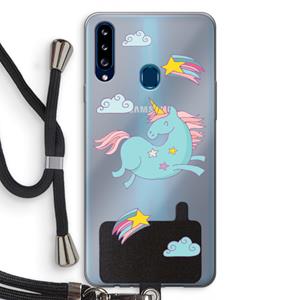 CaseCompany Vliegende eenhoorn: Samsung Galaxy A20s Transparant Hoesje met koord